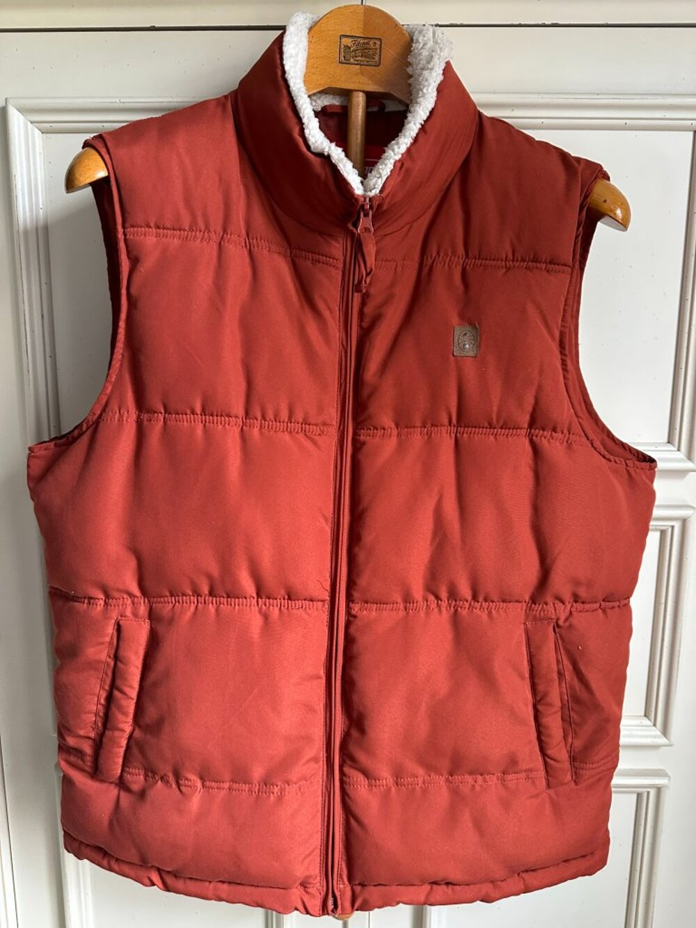 Coleman Puffer Vest Sherpa Lined Rust Orange Zip Up Outdoor Casual Size M
